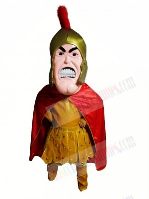Gelbes Spartan-Maskottchenkostüm im Trojaner-Stil 