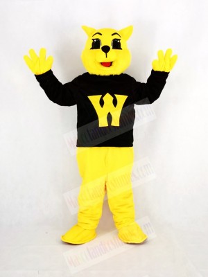 Yellow Wildcat in Black Coat Mascot Costume Animal