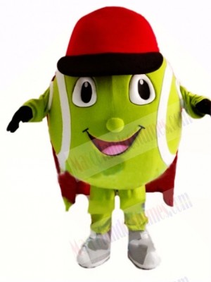 Maskottchenkostüm: Cartoon-Tennisball mit roter Mütze 