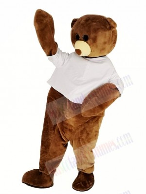 Maskottchenkostüm: Brauner Teddybär im weißen Hemd