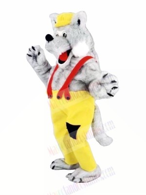 Happy Wolf with Yellow Hat Mascot Costumes Cartoon
