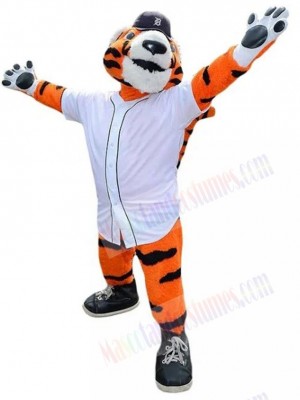 Sport-Tiger-Maskottchenkostüm – Tier mit schwarzem Hut