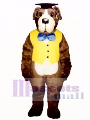Cute Professor Bernard Dog with Hat, Vest & Glasses Mascot Costume
