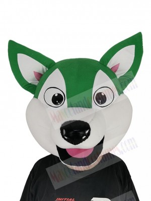 White and Green Husky Dog Mascot Costume Head Only	