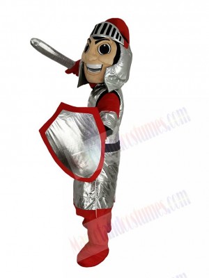 Smiling Silver Knight Mascot Costume People