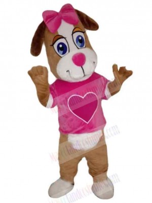 Brown Dog Mascot Costume Animal in Pink T-shirt