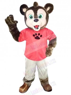 Green Eyes Dog Mascot Costume Animal in Pink T-Shirt