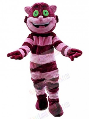 Smiling Striped Cat Mascot Costume Animal with Green Eyes