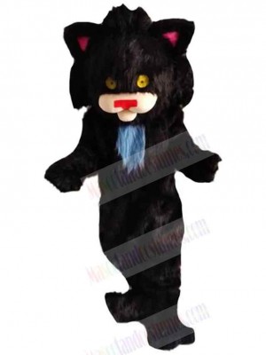 Furry Black Cat Mascot Costume Animal with Yellow Eyes