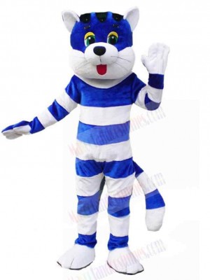 Blue and White Striped Cat Mascot Costume Animal