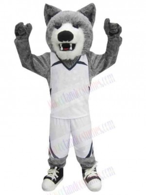 Cute Gray Wolf Mascot Costume Animal in White Sportswear