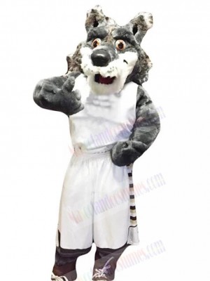 Grey Sport Wolf Mascot Costume Animal in White Sportswear
