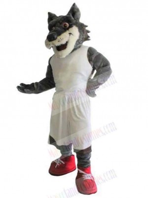 Power Sport Wolf Mascot Costume Animal in White Clothes