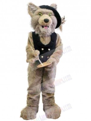 Cute Wolf Mascot Costume Animal in Black Vest and Hat