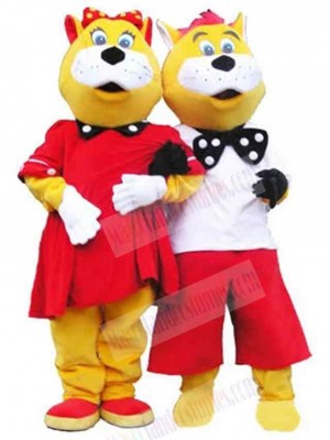 Couple Tiger Mascot Costume Animal in Red Clothes