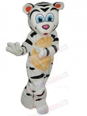 Black and White Tiger Mascot Costume Animal with Blue Eyes