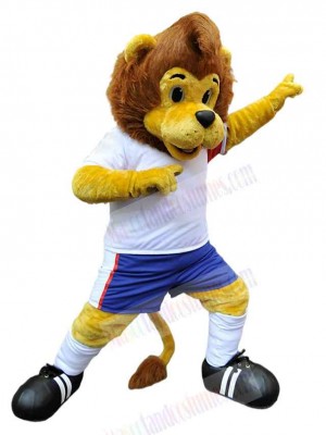 Kostüm eines energiegeladenen Sport-Löwen als Maskottchen