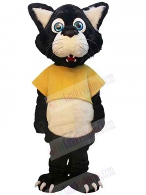Cute Panther Mascot Costume Animal in Yellow T-shirt