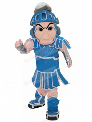 Spartan Knight with Blue and white Armor Mascot Costume People