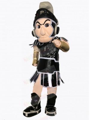 Black Spartan Knight with Grey Ribbon Mascot Costume People