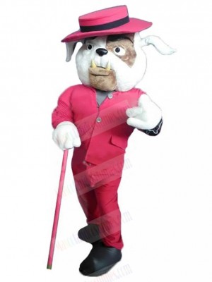 White British Bulldog Mascot Costume in Red Sports Coat