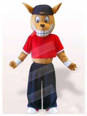 Smiling Brown Doberman Dog Mascot Costume in Sportswear Animal