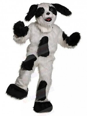 Long-eared White and Black Dog Mascot Costume with Black Spots Animal
