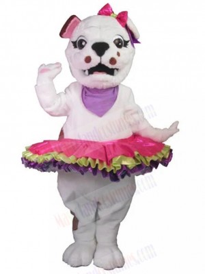 Elegant White British Bulldog Mascot Costume with Ballet Dress Animal