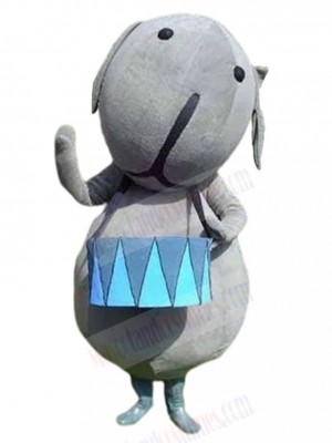 Grey Terrier Dog Mascot Costume with Blue Waist Drum Animal