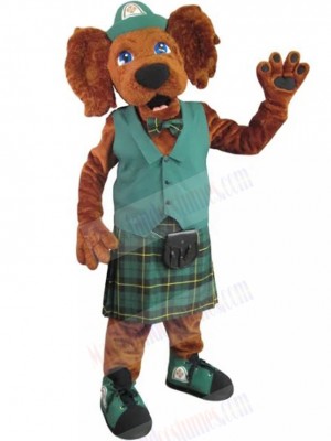 Brown Irish Setter Dog Mascot Costume in Green Work Uniform Animal