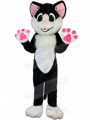 Elegant Black and White Cat Mascot Costume with White Fur Animal
