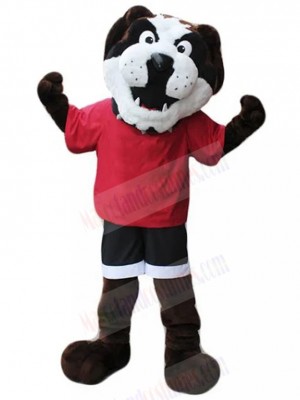 Brown British Bulldog Mascot Costume in Red T-shirt Animal