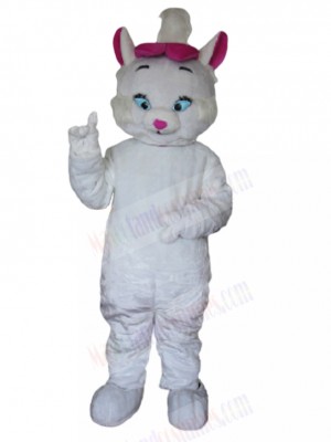 White Cat Mascot Costume with Pink Red Hat Animal