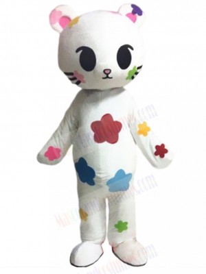 Cute White Cat Mascot Mascot with Flowers Animal