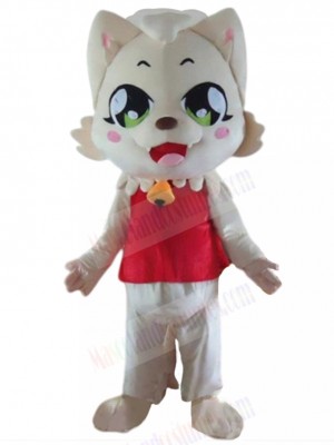 Beige Cat Mascot Costume in Red Animal