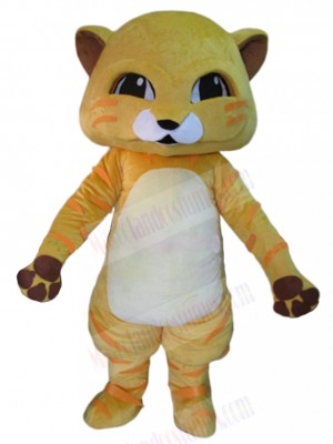 Smiling Yellow Cat Mascot Costume with White Belly Animal