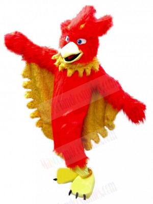 Furry Red Bird Mascot Costume with Yellow Feather Animal
