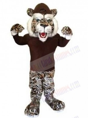 Fierce Tiger Mascot Costume Animal in Brown T-shirt