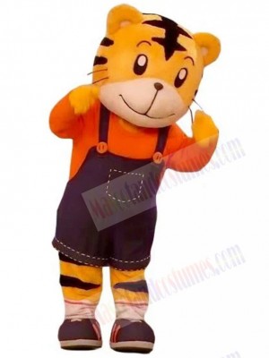 Happy Friendly Tiger Mascot Costume Cartoon