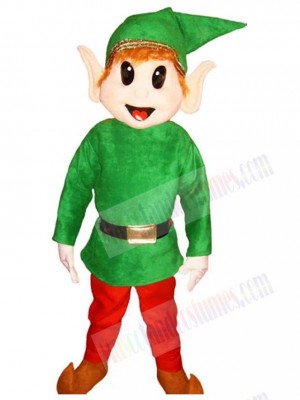 Elf Mascot Costume Cartoon with Green Hat