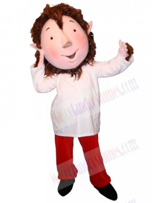 Boy Elf Mascot Costume Cartoon with Brown Hair