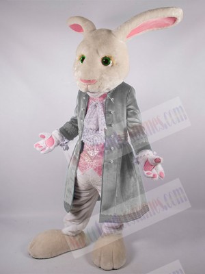 Easter Bunny Rabbit Mascot Costume Cartoon wearing Light Grey Jacket