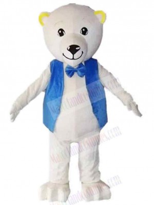 White Bear in Blue Vest Mascot Costume Animal