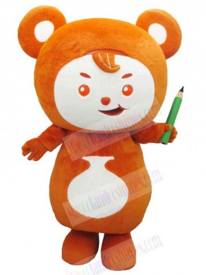 Cartoon-Kostüm eines orangefarbenen Bären als Maskottchen (Tier)