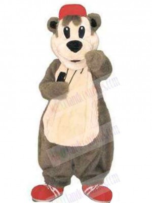 Grizzly Bear with Red Hat Mascot Costume Animal