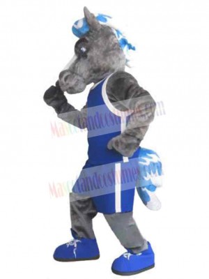 Mustang Horse in Blue Vest Mascot Costume Animal
