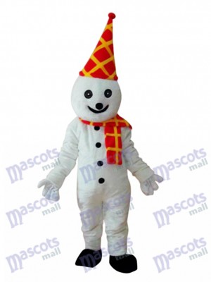 Schneemann mit buntem Geburtstagshut – Maskottchenkostüm für Erwachsene für Fasching, Event & Weihnachten